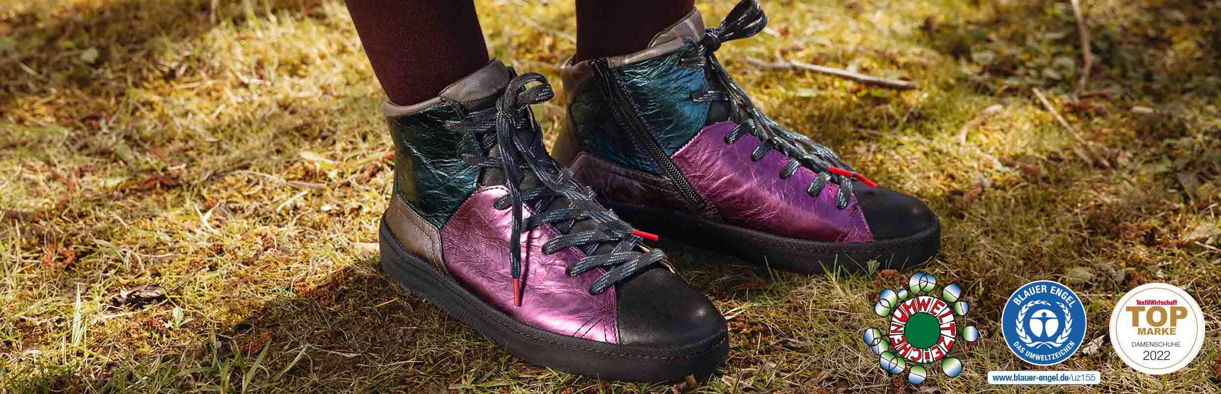 Think! Damen KUMI Sneaker high mit Reißverschluss - Material: Lederkombination - Farbe: Schwarz/Kombi