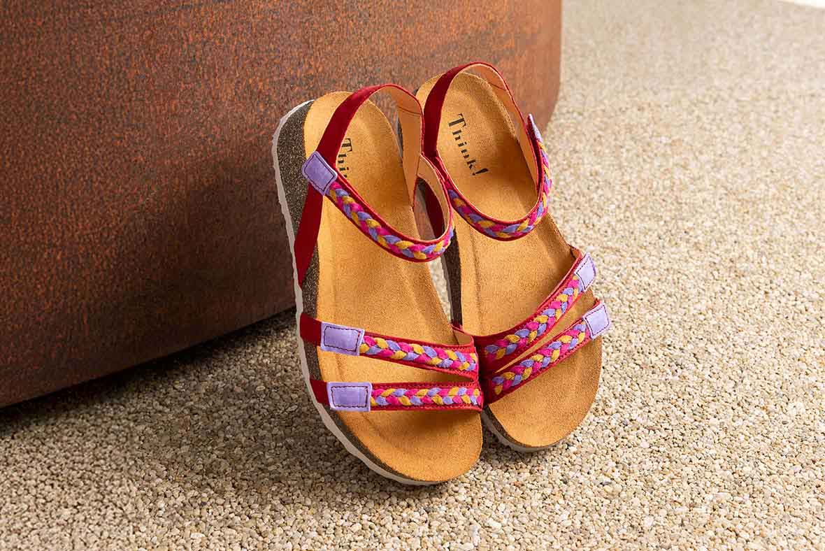 Think! Woman KOAK  Strap sandal with Velcro Fastener - Colour: Red - Material: Leather combination