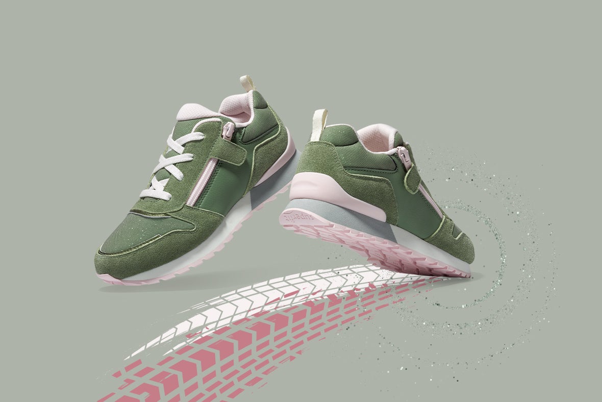 superfit Mädchen DASH Sneaker low mit Reißverschluss - Material: Veloursleder - Farbe: Hellgrün/Rosa