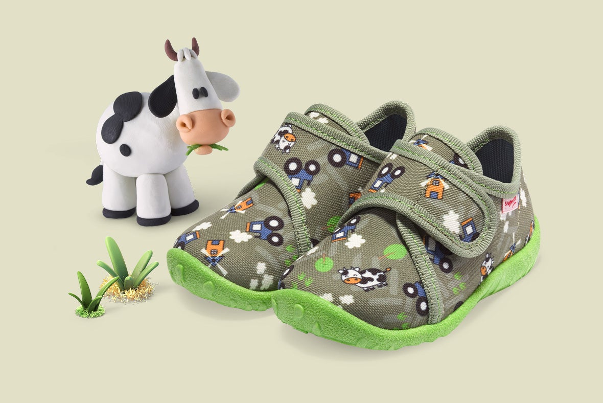 superfit Jungen SPOTTY Hausschuh mit Klettverschluss - Material: Textil - Farbe: Grün