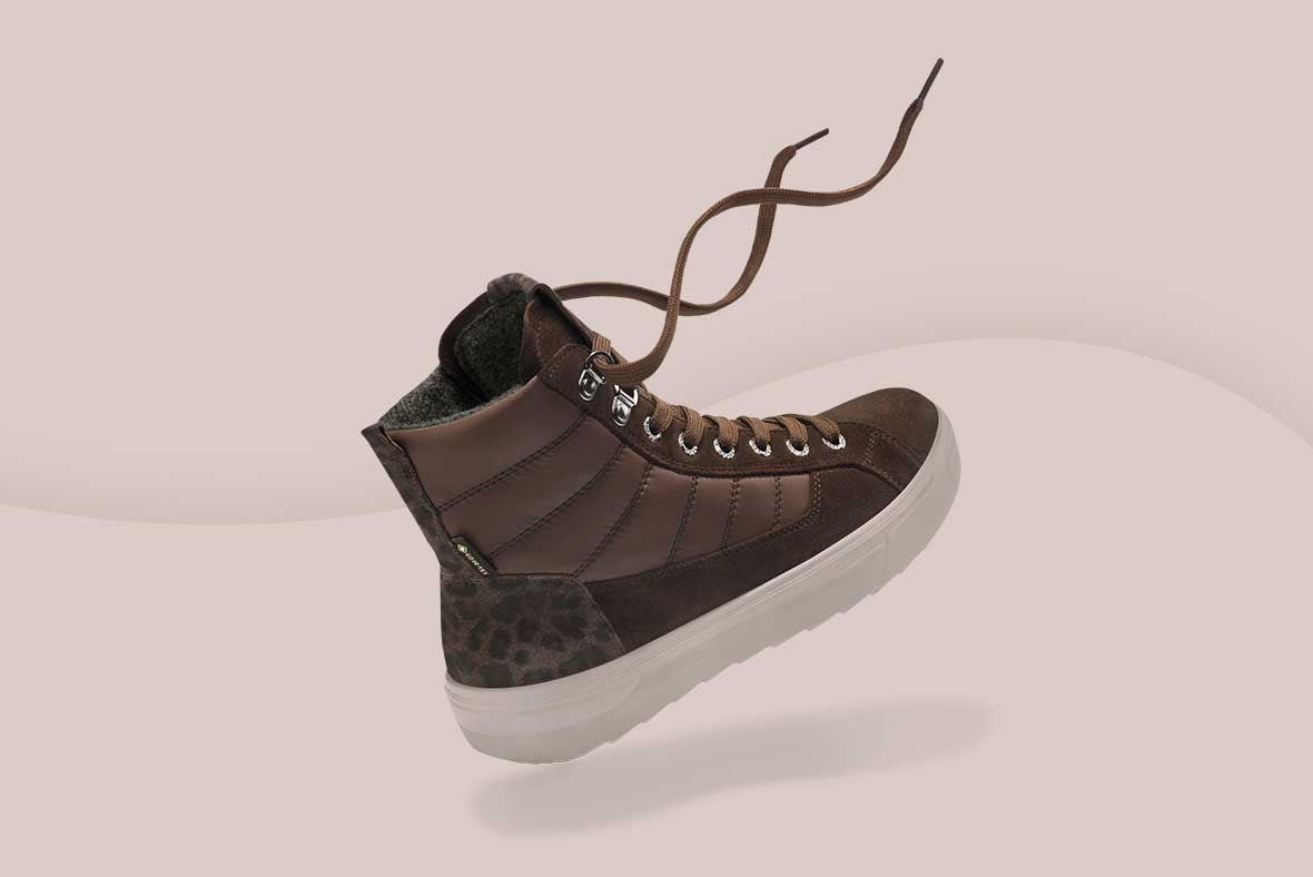 legero Damen MILENA Sneaker high mit Reißverschluss/Schnürung - Farbe: Braun - Material: Veloursleder