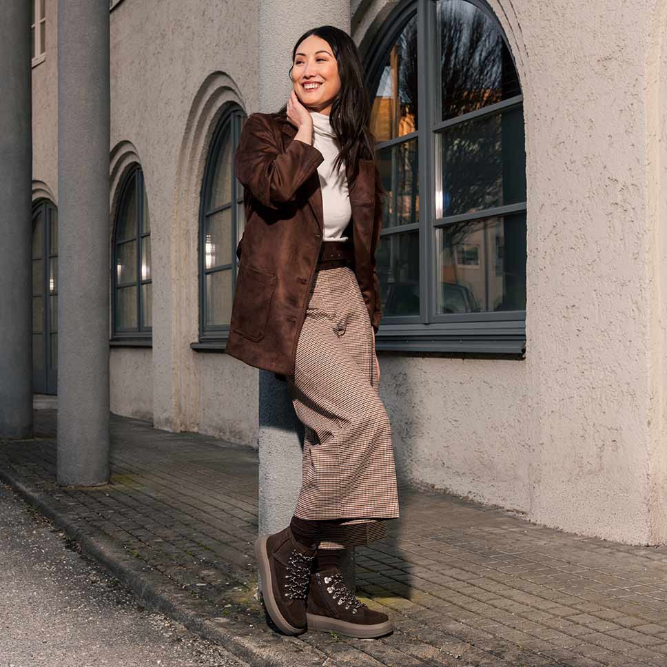 legero Damen WONDER Schnürboots mit Reißverschluss/Schnürung - Farbe: Braun - Material: Veloursleder
