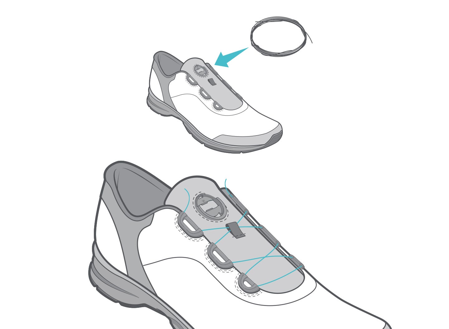 BOA fastener repair instructions, step 4 BOA fastener repair instructions, step 4: New lace is threaded in from below