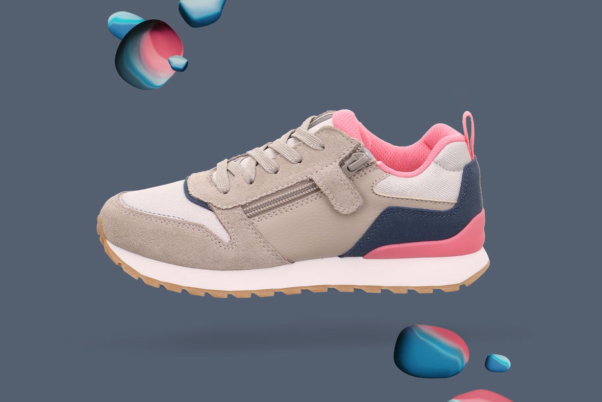 superfit Mädchen DASH Sneaker low mit Reißverschluss/Schnürung - Farbe: Beige - Material: Veloursleder