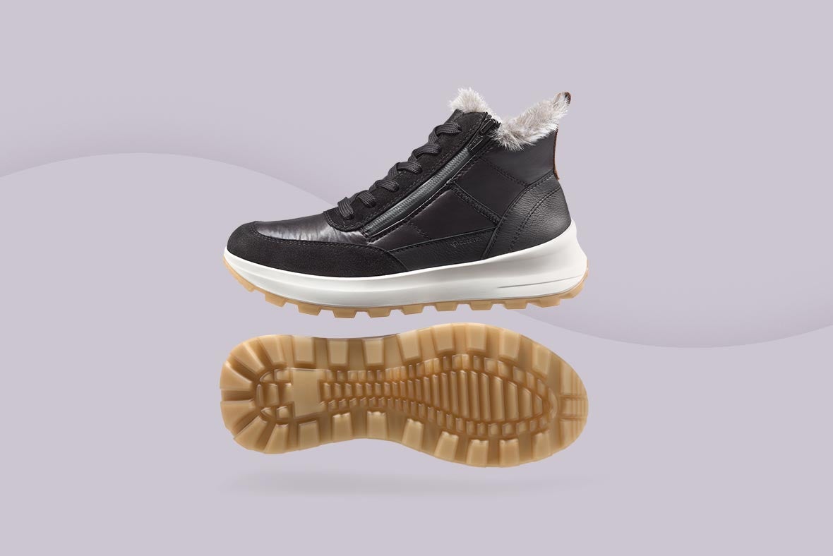 legero Damen T4 RUN Sneaker high mit Reißverschluss/Schnürung - Material: Textil - Farbe: Schwarz