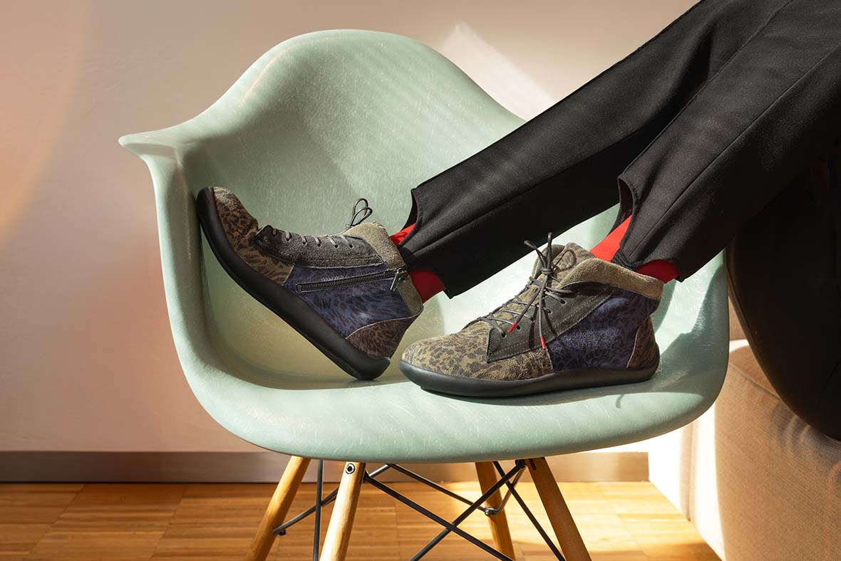 Think! Woman BLO Sneakers high with Zip/Lacing - Colour: Green - Material: Leather combination