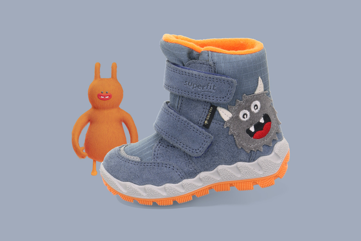 superfit Jungen ICEBIRD Boots mit Klettverschluss - Material: Veloursleder - Farbe: Grau/Orange