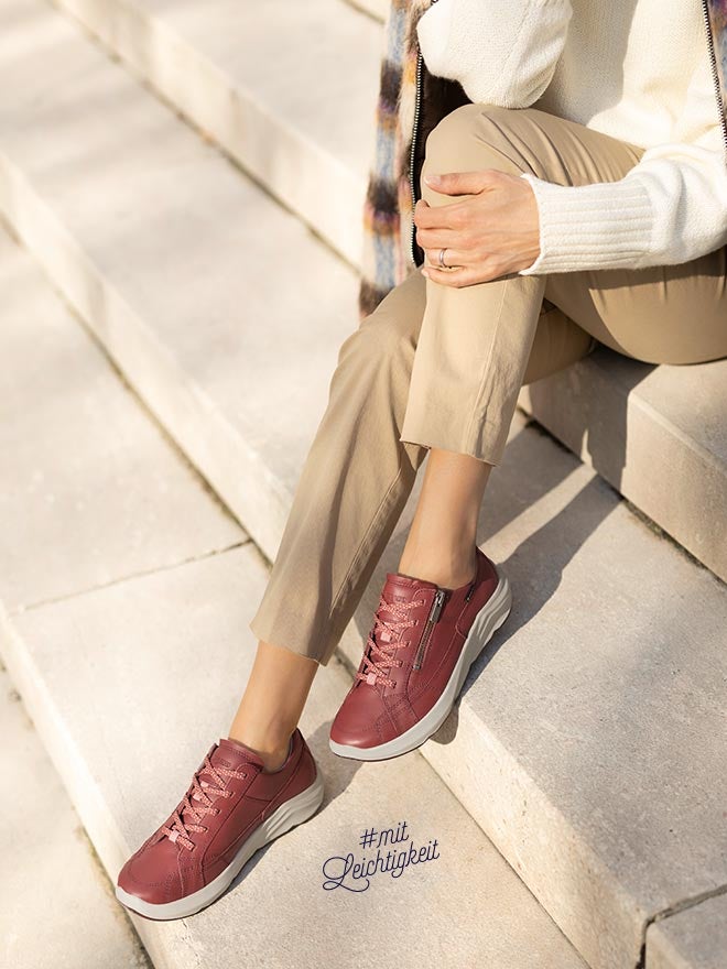 legero Damen BLISS Sneaker low mit Reißverschluss/Schnürung - Material: Nappaleder - Farbe: Rot