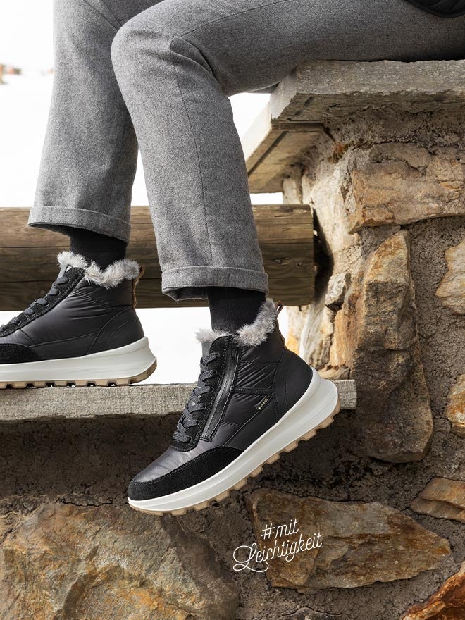 legero Damen T4 RUN Sneaker high mit Reißverschluss/Schnürung - Material: Textil - Farbe: Schwarz