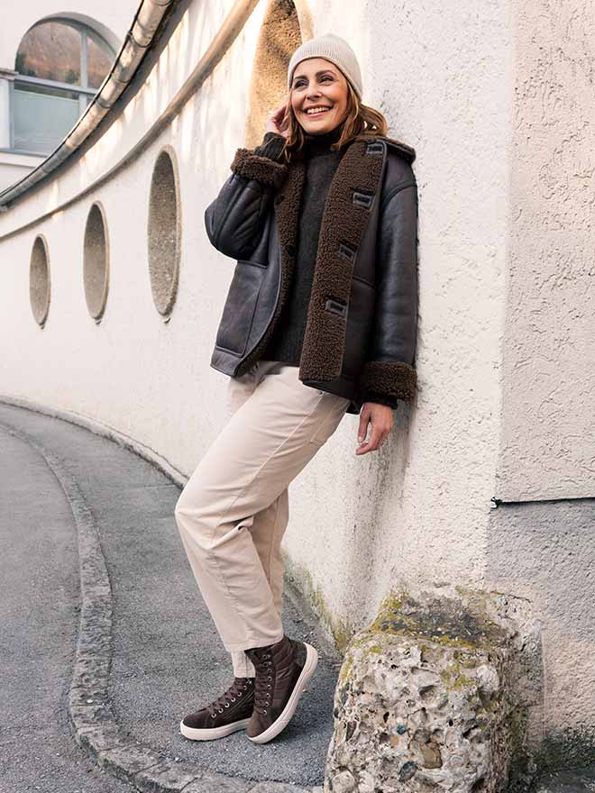legero Damen MILENA Sneaker high mit Reißverschluss/Schnürung - Farbe: Braun - Material: Veloursleder