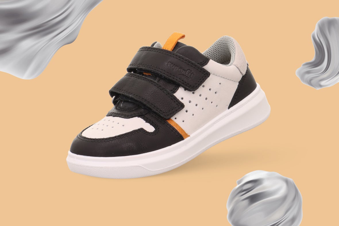 superfit Jungen COSMO Sneaker low mit Klettverschluss - Material: Nappaleder - Farbe: Schwarz/Weiss