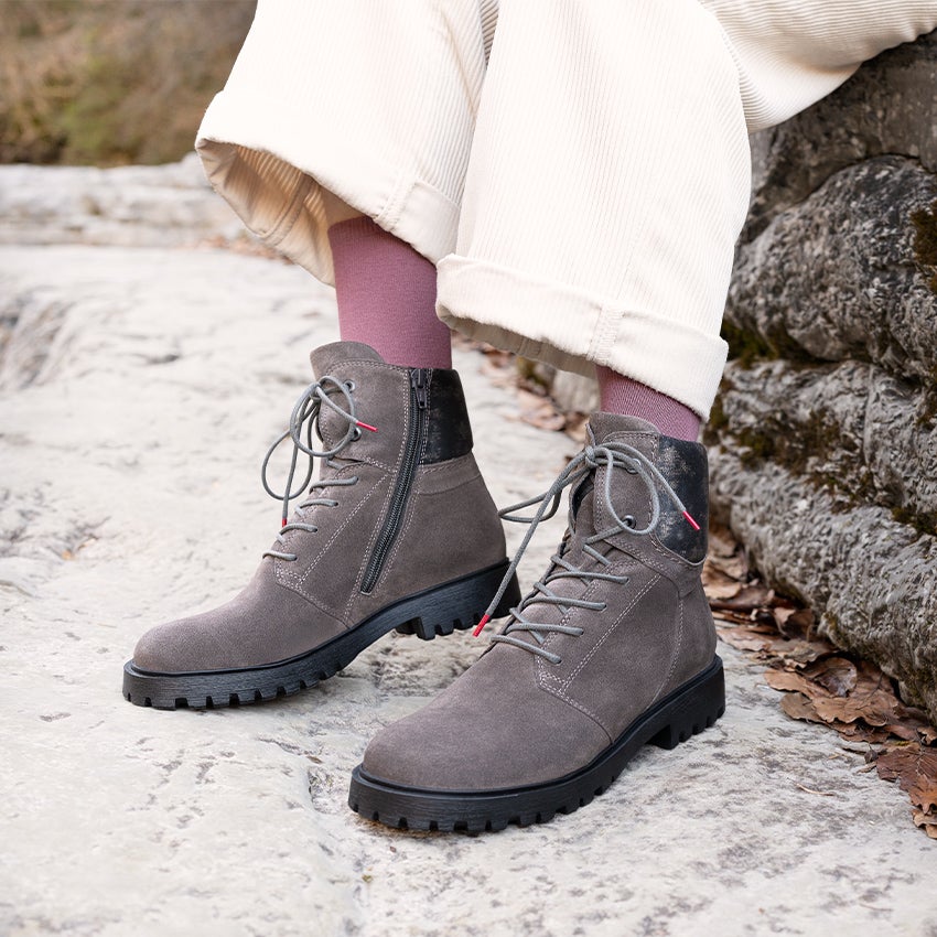 Think! Damen TRENTO Stiefelette mit Reißverschluss - Material: Lederkombination - Farbe: Grau