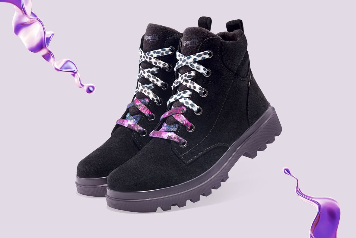 superfit Mädchen ABBY NOVA Boots mit Reißverschluss/Schnürung - Farbe: Schwarz - Material: Veloursleder
