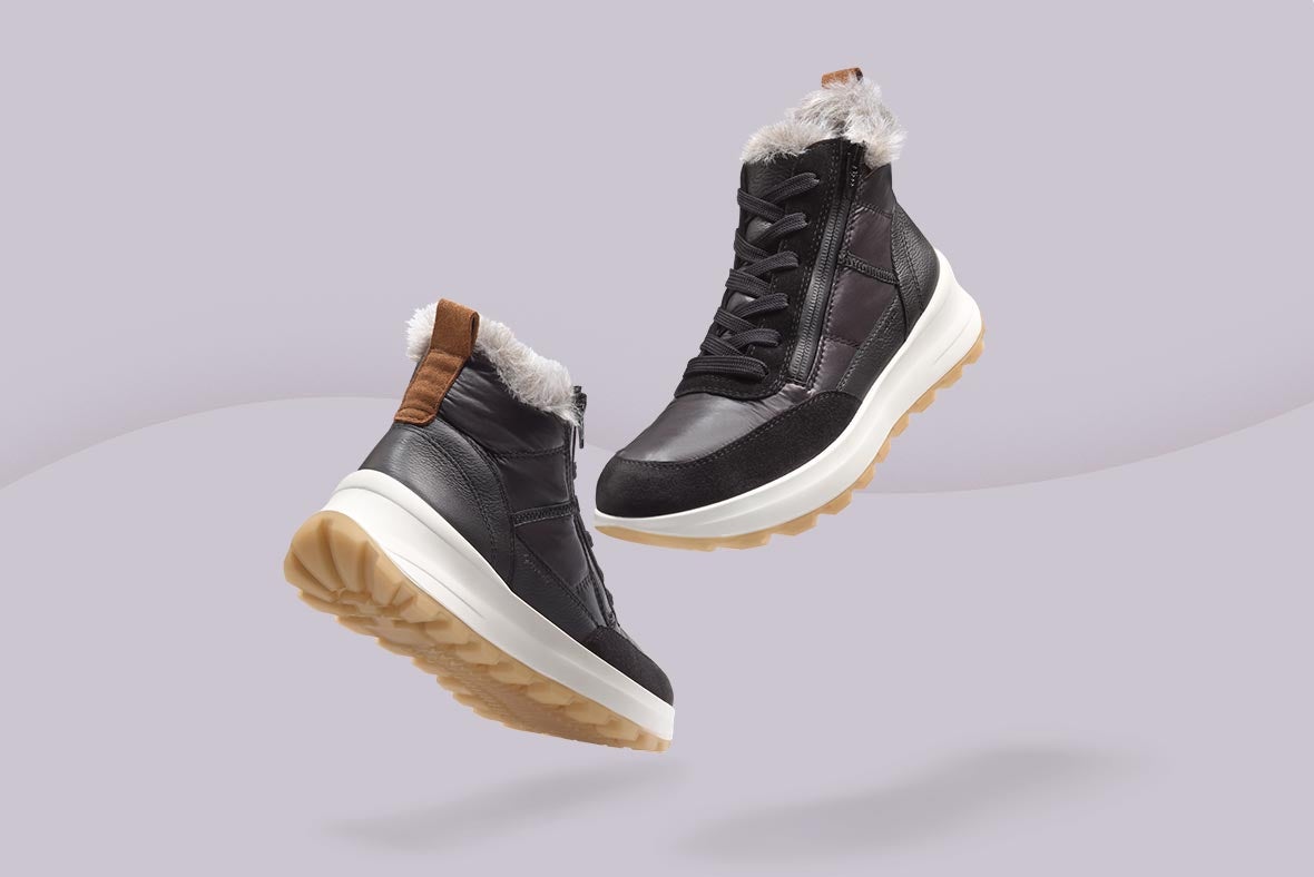 legero Damen T4 RUN Sneaker high mit Reißverschluss/Schnürung - Material: Textil - Farbe: Schwarz