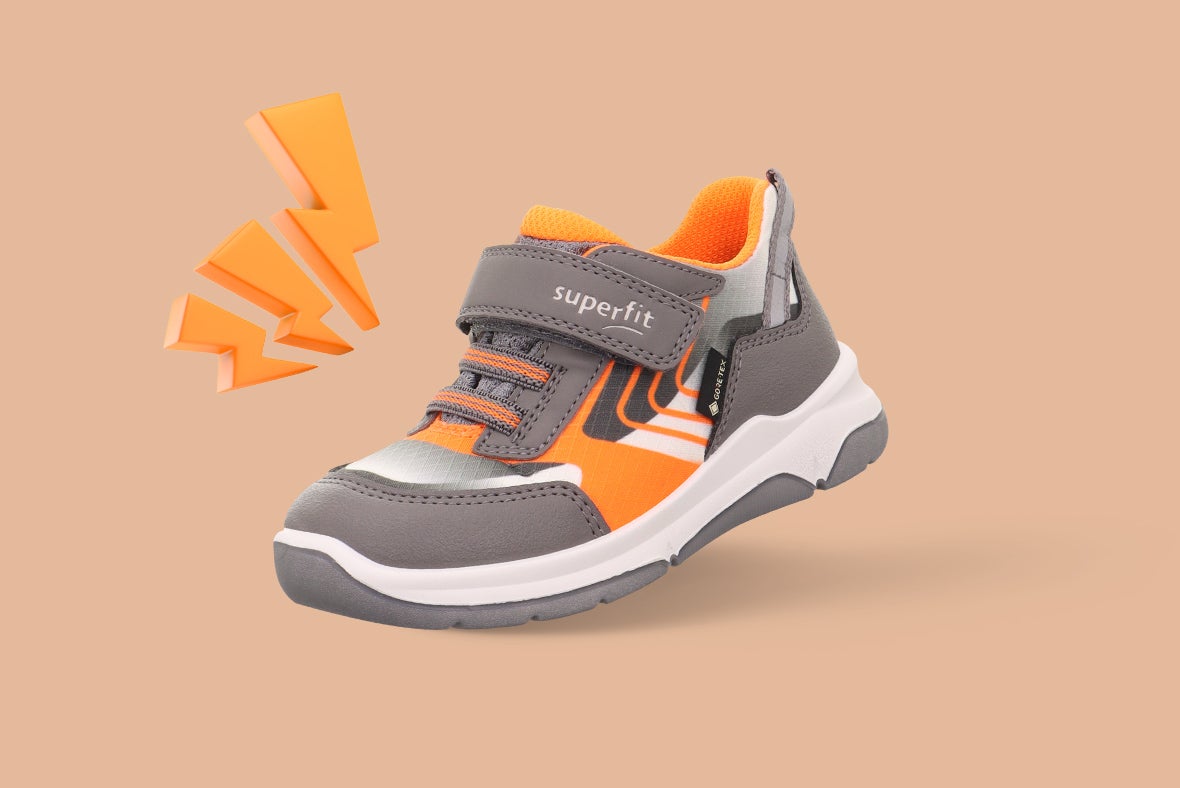 superfit Mädchen, Jungen COOPER Sneaker low mit Klettverschluss - Material: Textil - Farbe: Hellgrau/Orange