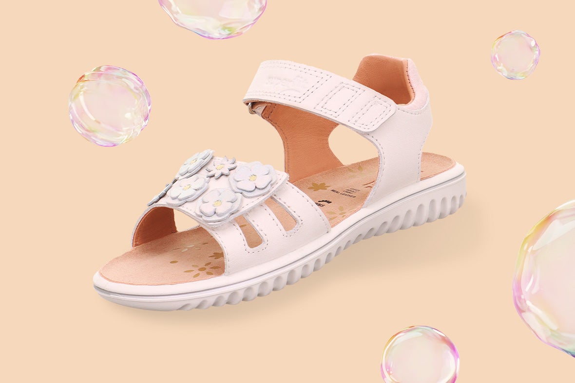 superfit Girls SPARKLE Sandal with Velcro Fastener - Colour: White - Material: Nappa leather