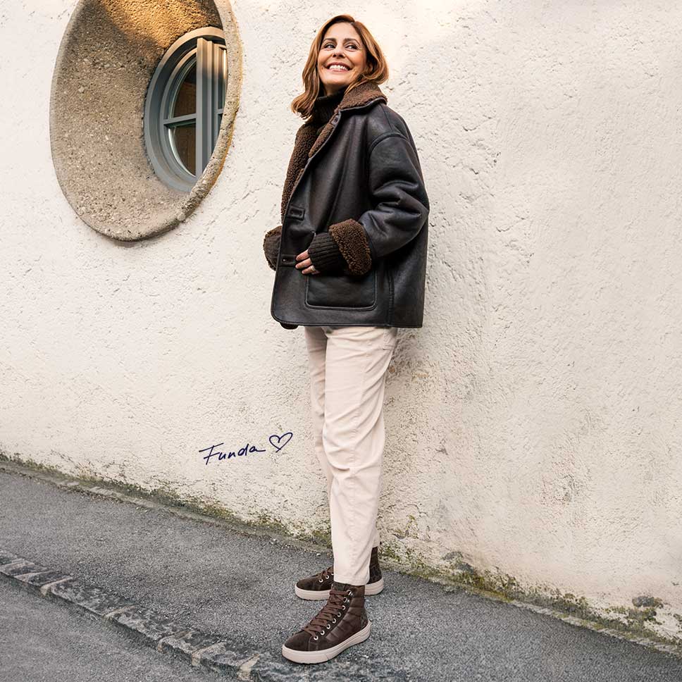legero Damen MILENA Sneaker high mit Reißverschluss/Schnürung - Farbe: Braun - Material: Veloursleder