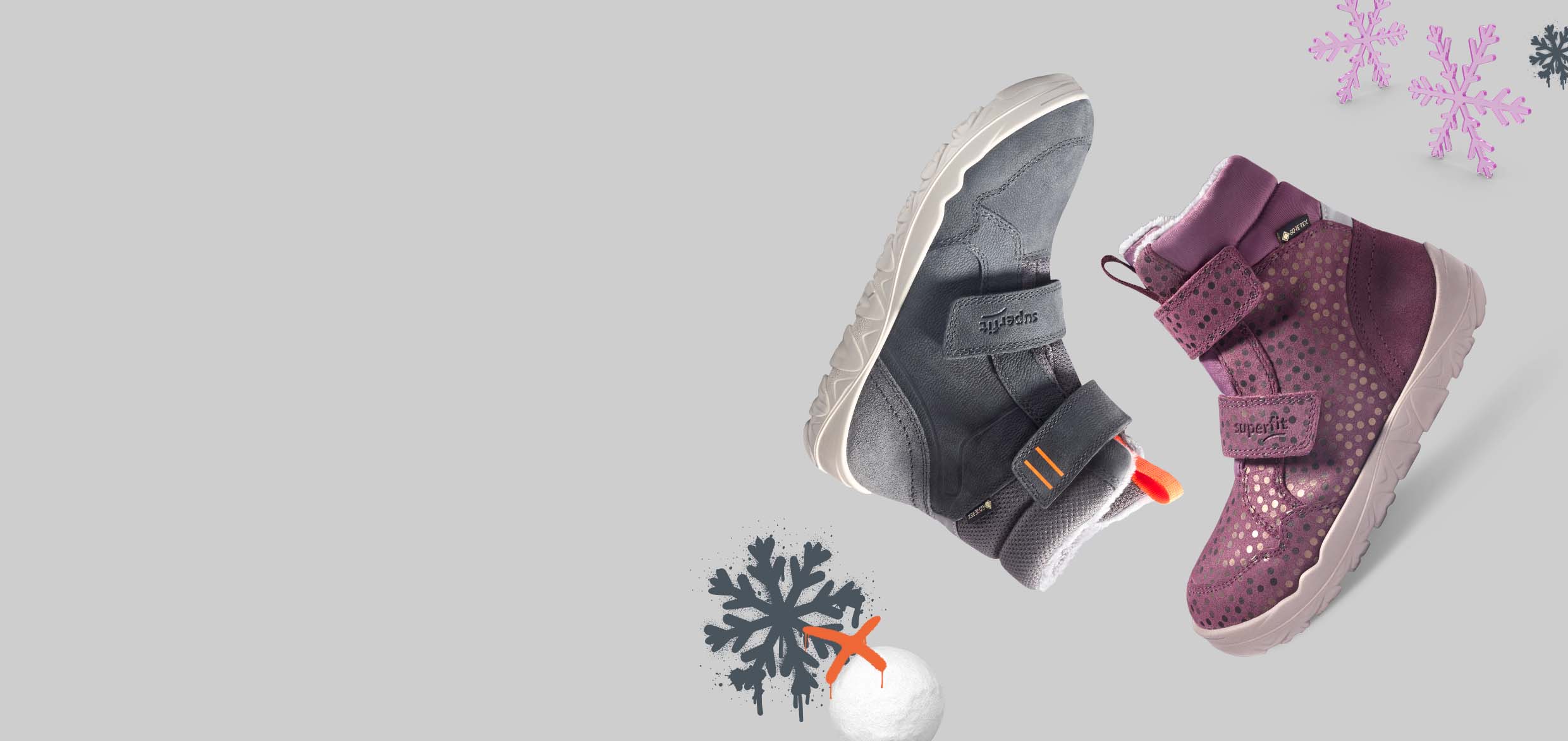 superfit Mädchen WALDERI Boots mit Klettverschluss - Farbe: Rot - Material: Effektleder; superfit Jungen WALDERI Boots mit Klettverschluss - Farbe: Grau- Material: Effektleder