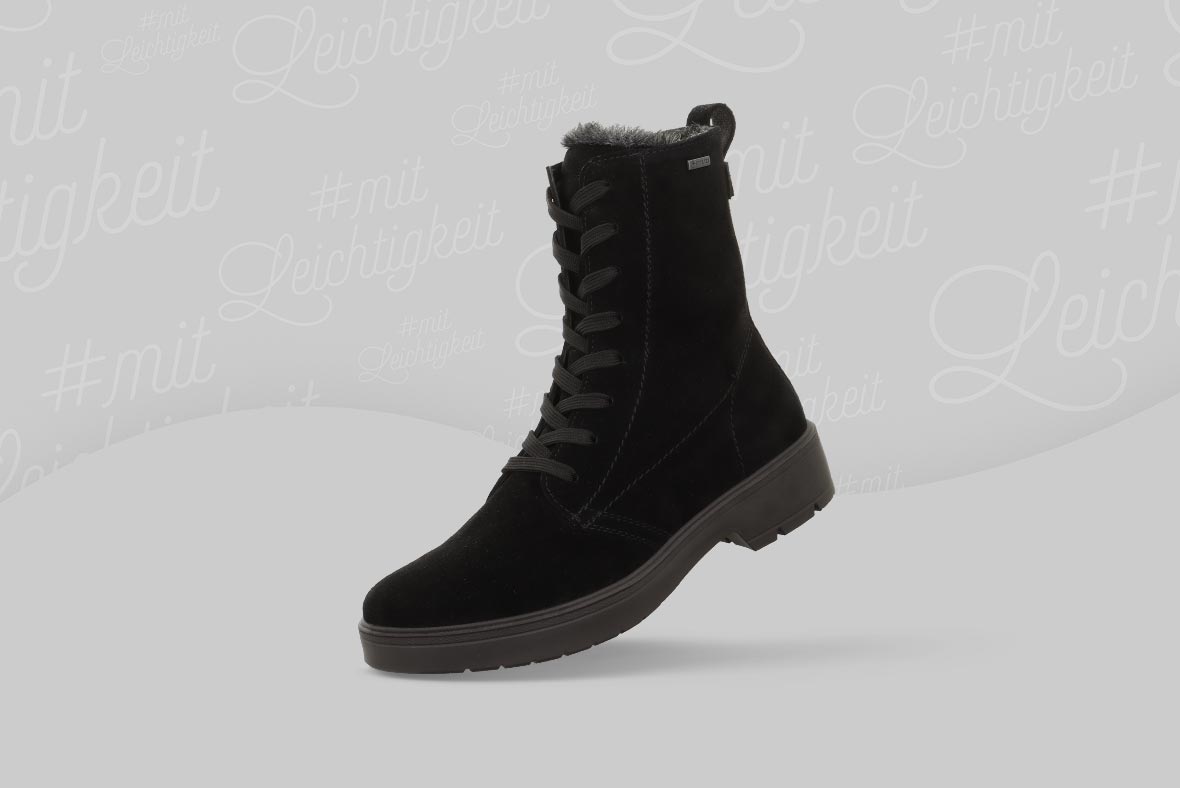 legero Damen MYSTIC Schnürboots mit Reißverschluss - Material: Nappaleder - Farbe: Schwarz