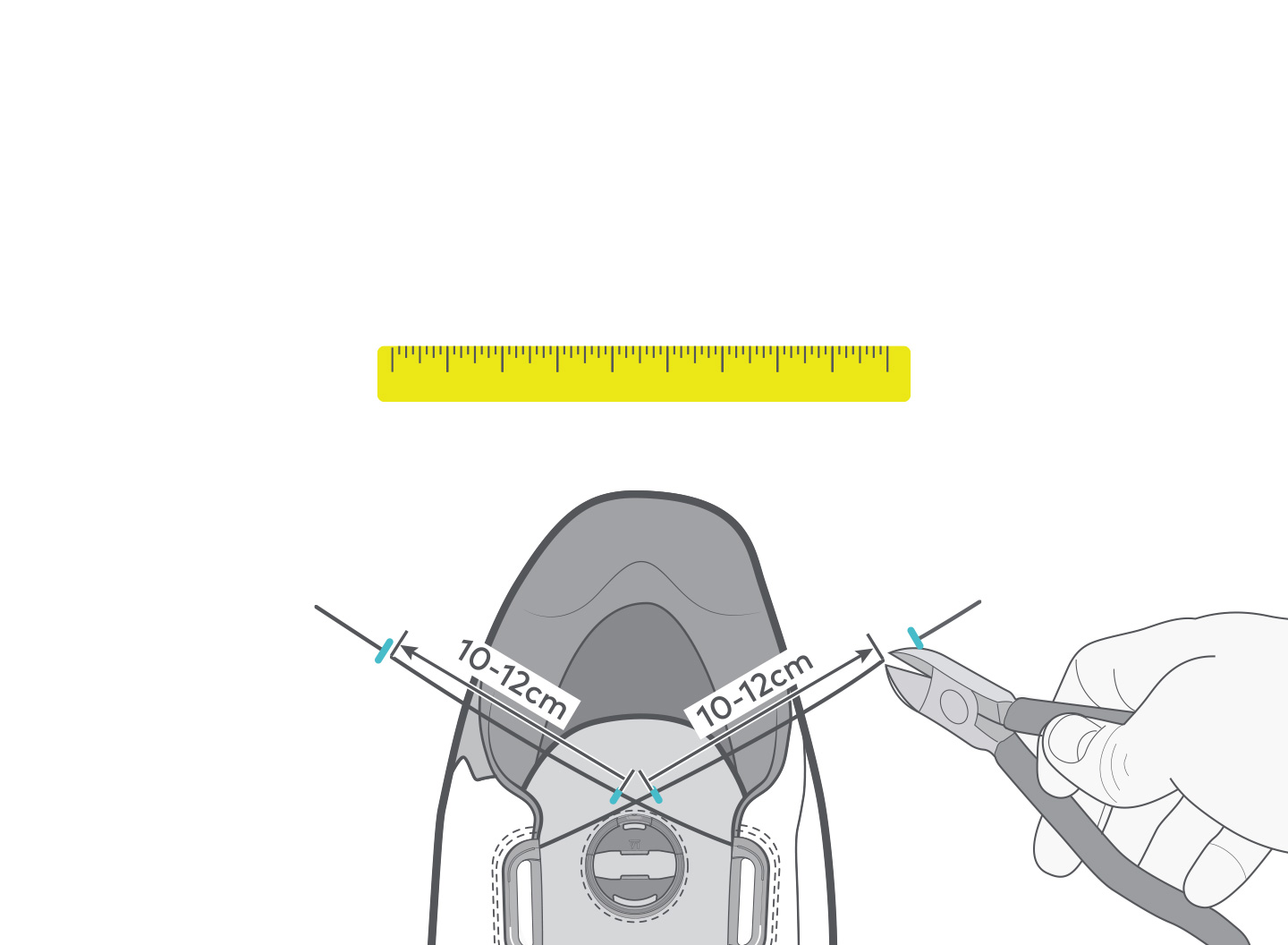 BOA fastener repair instructions, step 5: Trim the length with a wire cutter, 10-12 cm should extend from each side of the fastener