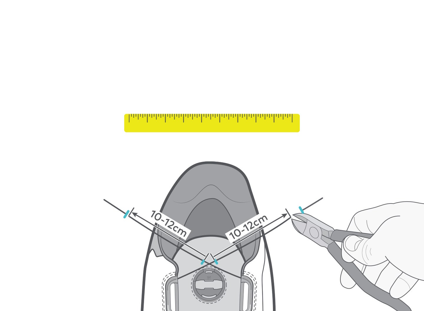BOA fastener repair instructions, step 5 BOA fastener repair instructions, step 5: Trim the length with a wire cutter, 10-12 cm should extend from each side of the fastener