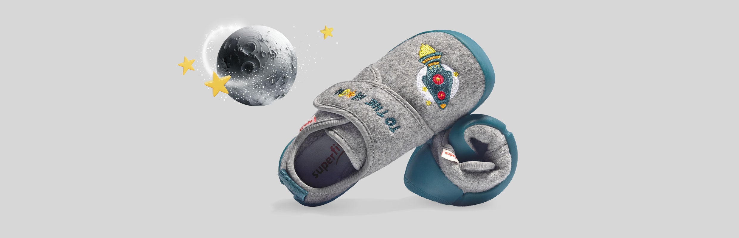superfit Boys VENTI Slipper with Velcro Fastener - Colour: Grey - Material: Textile