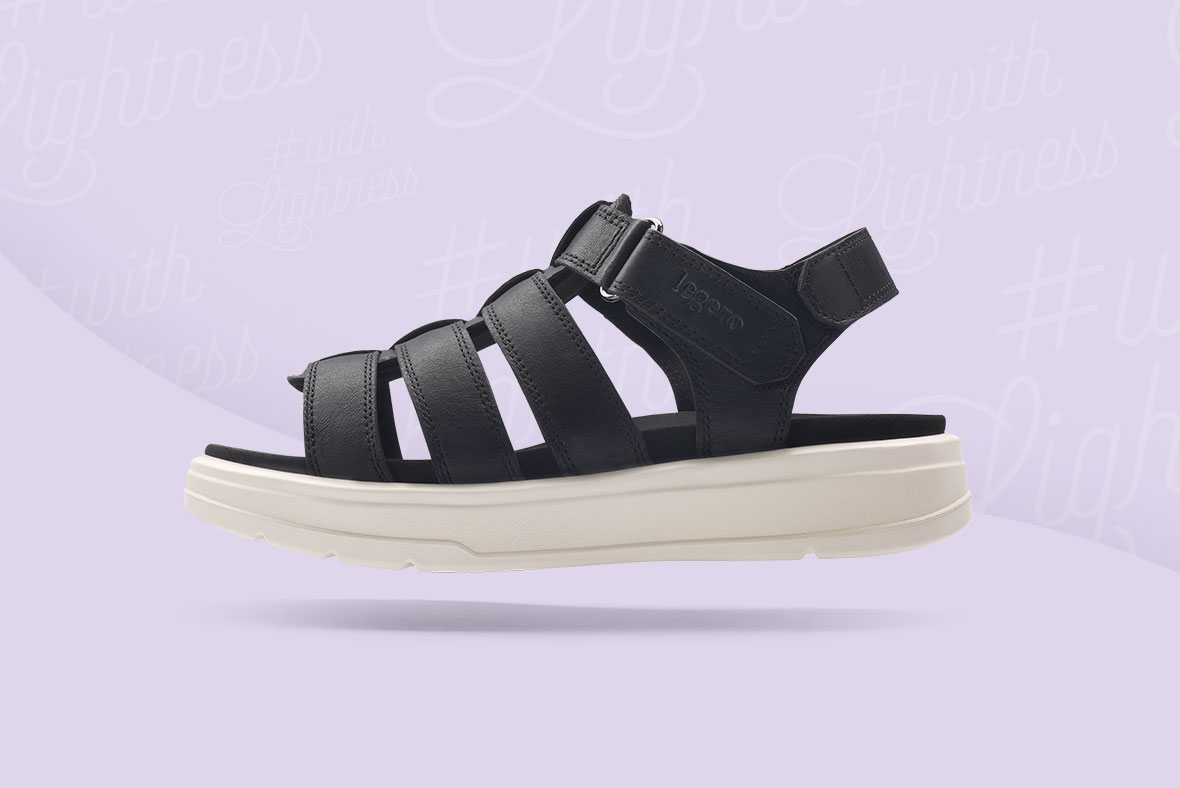 legero SUNWALKER Woman Plateau sandal with Velcro Fastener - Material: Nappa Leather - Color: Black