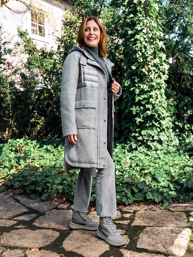 legero Damen T4 RUN Stiefel mit Reißverschluss/Schnürung - Farbe: Grau - Material: Textil